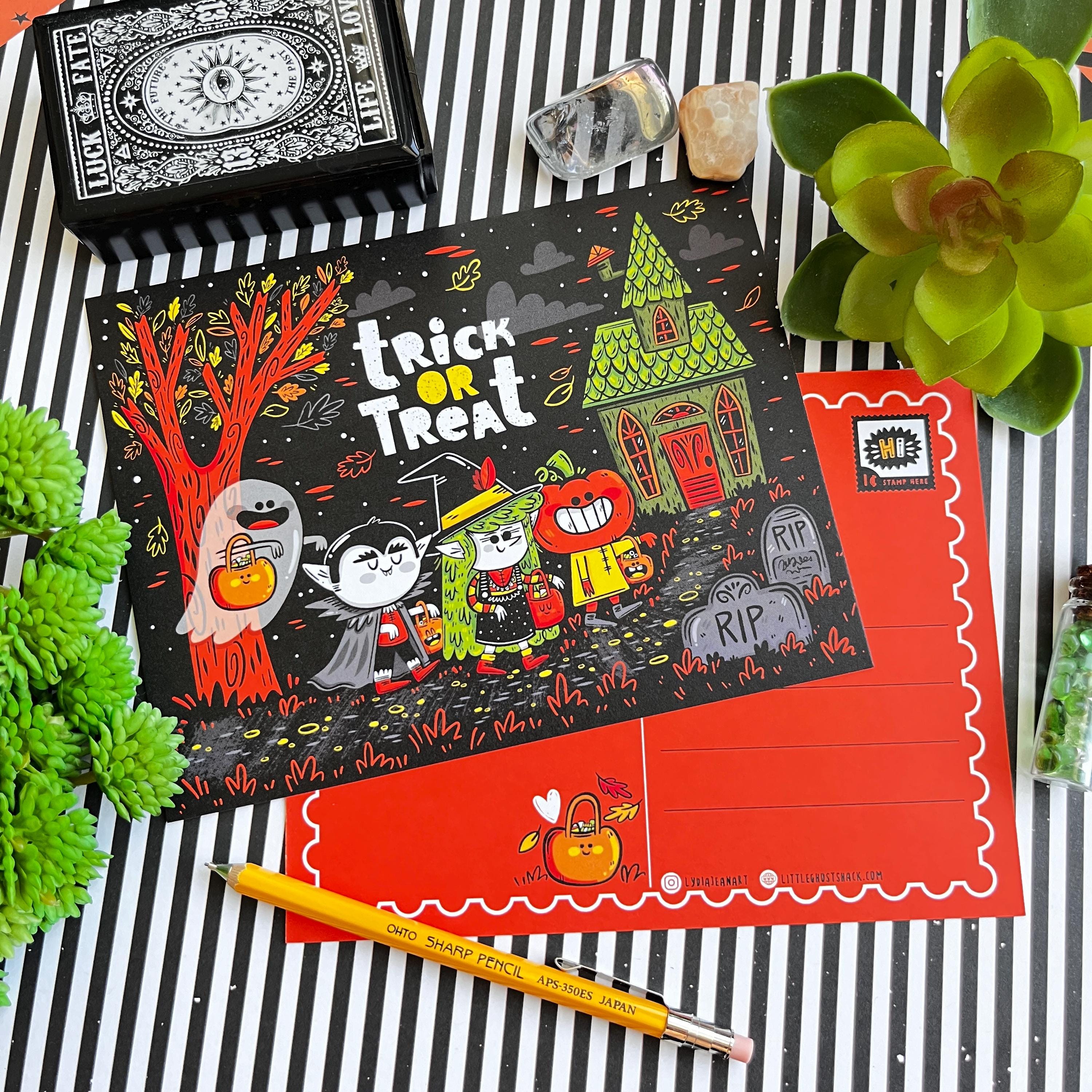 Trick Or Treater Postcards (4 pk) | Halloween Postcard Pack | Pen Pal Postcard Set for Spooky Season