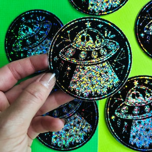 Glitter UFO vinyl sticker | UFO Sticker | Alien Sticker | ufo Sticker