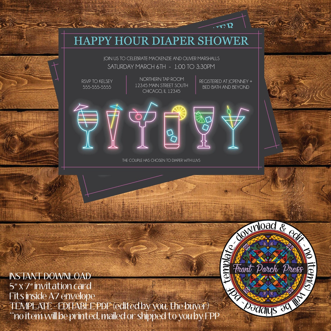 EDITABLE INVITATION Happy Hour Bridal Shower Baby Shower Etsy