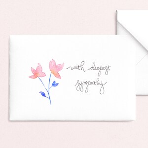 Carte de sympathie: Carte aquarelle faite à la main, avec la plus profonde sympathie art floral