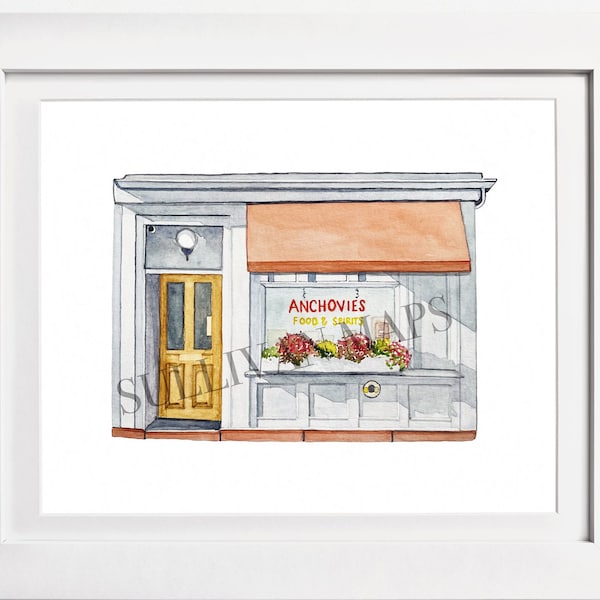 Anchovies Boston: Boston Bar Painting, Anchovies Boston Print, Boston Restaurant, City Bar Drink Painting