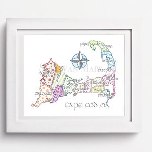 Cape Cod Karte: Stadt Karte Print, Cape Cod Massachusetts Karte, Air BnB Geschenk, Sommer Cape Karte, Cape House Art, Strand Cape Cod Art