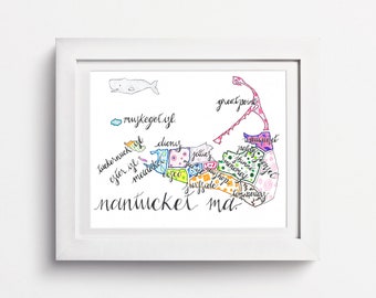 Impression de carte de Nantucket: Nantucket Town Map Art, île de Nantucket, Massachusetts, Madaket Art, carte de Siasconset, Cap d’été et îles