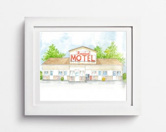 Rosebud Motel: Schitts Creek Motel, Schitts Creek Art, Motel Show Art Painting, Schitt's Creek Painting, Rose Apothecary, Cafe Tropical