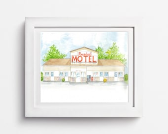 Rosebud Motel Watercolor Print: Schitt's Creek TV Show Art