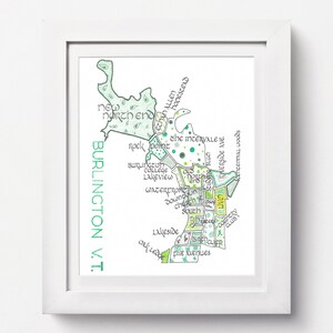 Burlington Vermont: Vermont Art Print, Burlington Buurt Kaart Print, UVM Dorm Art, Burlington Vermont Stadskaart Kunst
