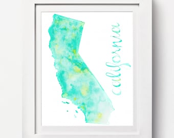 California Map: California Watercolor Map, Any State Map, Any City Map, California State Watercolor Map