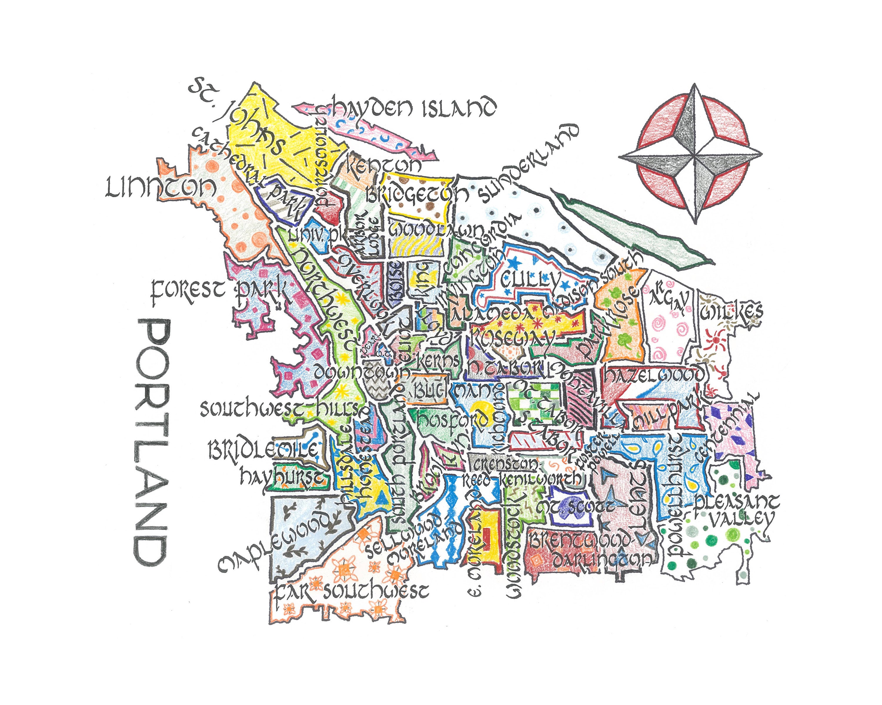 Portland Oregon Neighborhood Map Portland Oregon City Neighborhood Map: City Map Art Print | Etsy Singapore