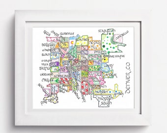 Denver Neighborhood Map Art Denver Neighborhoods | Etsy