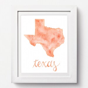 Texas Kaart: Texas Aquarel Kaart, Elke Staat Kaart, Texas State Aquarel Kaart