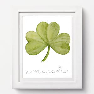 Maart Aquarel Print: Maart Shamrock Aquarel, Lente Aquarel, Ierse Shamrock Schilderij, St. Patricks Day Art