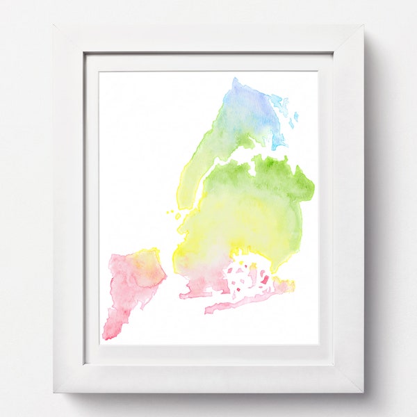 New York City Map: 5 Boroughs Watercolor Map, NYC Watercolor Map, Handmade New York Painting, 5 Boroughs Art, 5 Boroughs of New York