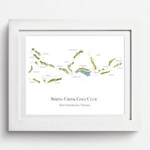 Spring Creek Golf Club: Carte du parcours de golf, Carte du parcours de Virginie, Carte du parcours à l’aquarelle, Cadeau du parcours de golf, Cadeau de golf pour lui