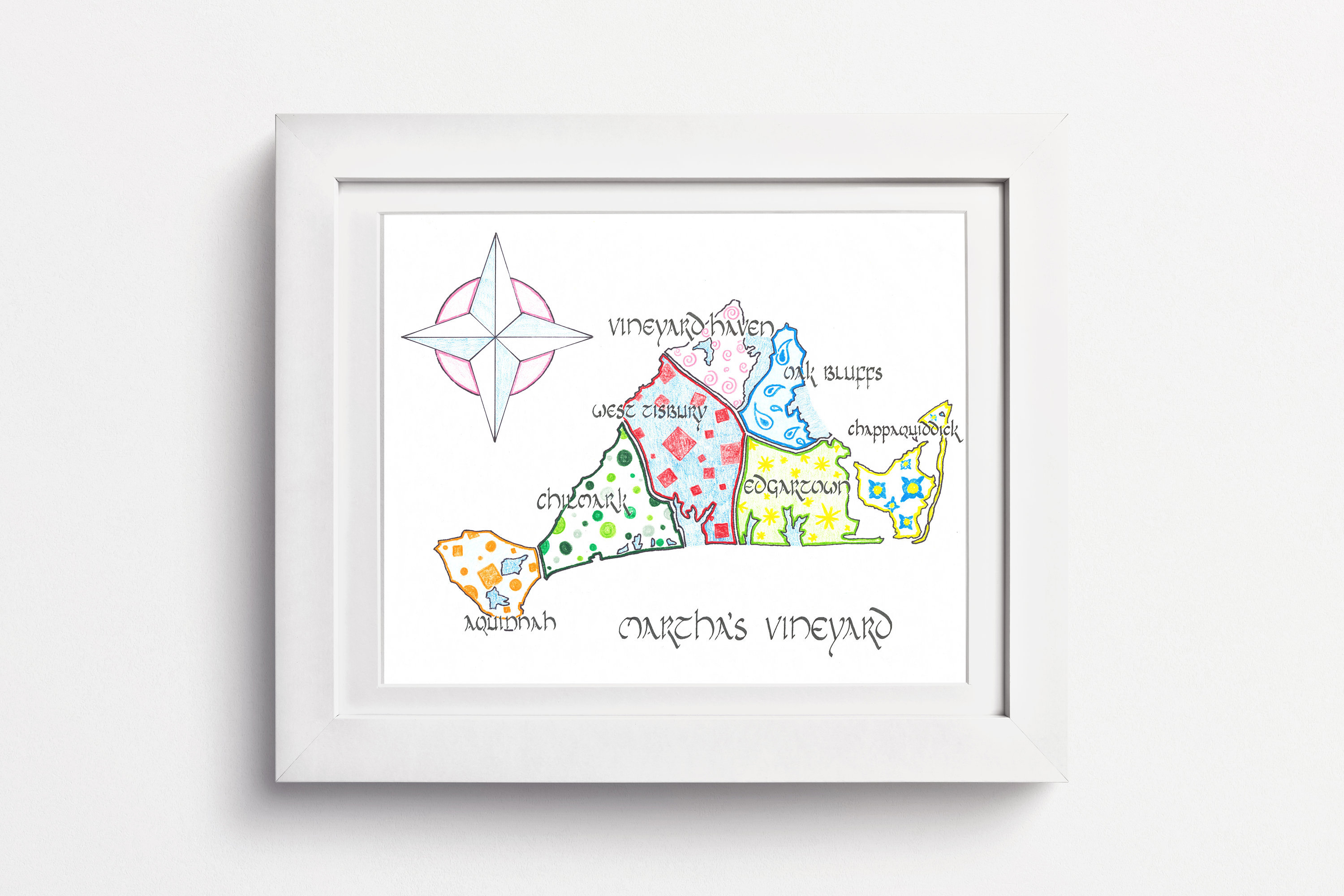 Martha’s Vineyard Map Print: Martha' Vineyard Art, Vineyard Town Map, Oak Bluffs Art, Edgartown Map Art, Summer Vineyard House Art