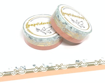 Peach Bow Stripe-- Champagne FOILED (W6)-- Exclusive Washi Tape, Foiled Washi Tape, Custom Washi Tape