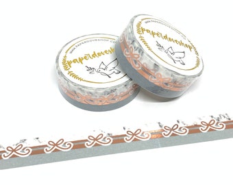 RG Grey Bow Stripe-- Rose Gold FOILED (W7)-- Exclusive Washi Tape, Foiled Washi Tape, Custom Washi Tape