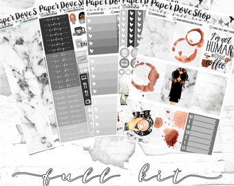 Carly Full Kit-- Planner Kit, Decorative Stickers, Planner Stickers, Coffee/Marble Kit