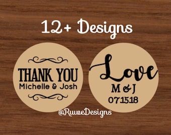 Custom Kraft Round Wedding Labels/Stickers - 1.5" or 2"