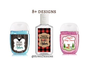 Customized hand sanitizer Labels for Lumberjack/Woodland-themed favors