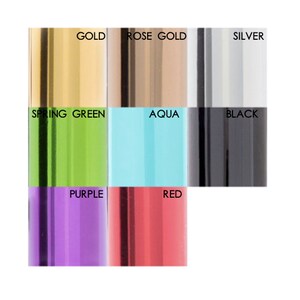 May include: A color palette featuring samples of Gold, Rose Gold, Silver, Spring Green, Aqua, Black, Purple, and Red. Each color is labeled with its name in a clean, modern font.