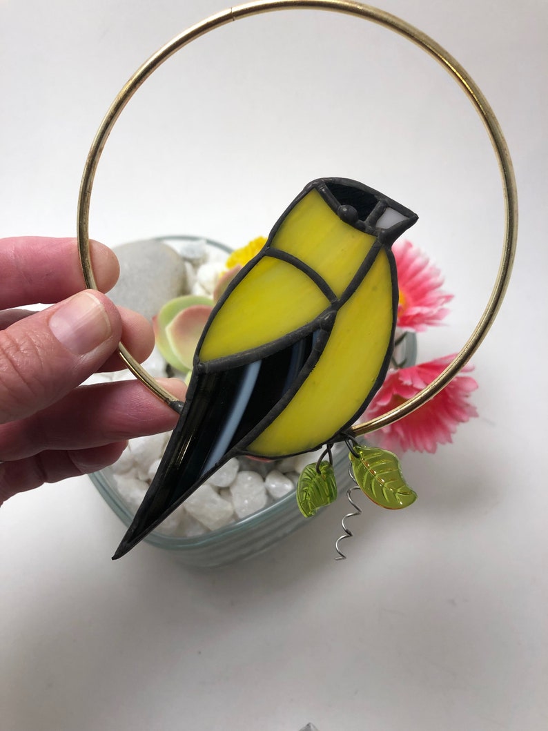 Stained Glass Bird Goldfinch Free US Shipping! Includes Donation for Bird Conservation