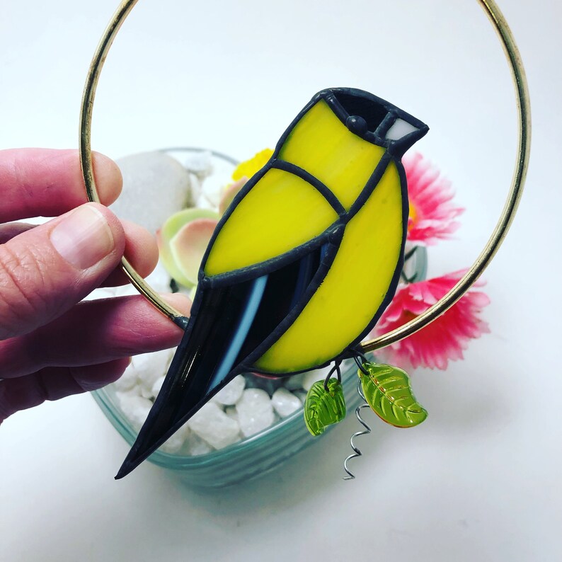 Stained Glass Bird Goldfinch Free US Shipping! Includes Donation for Bird Conservation