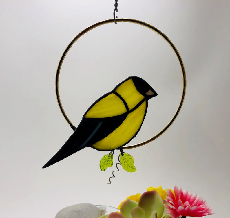 Stained Glass Bird Goldfinch Free US Shipping! Includes Donation for Bird Conservation