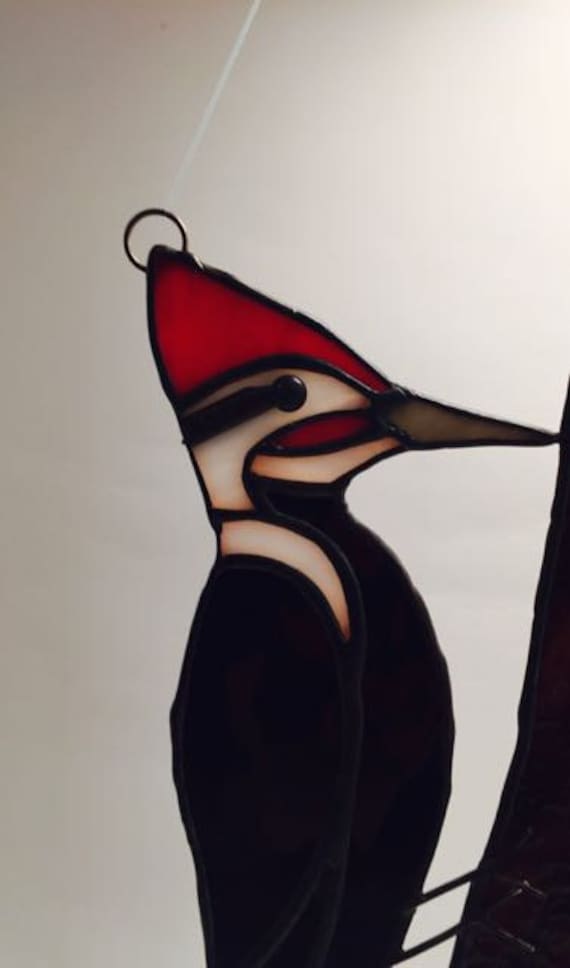 Stained Glass Pileated Woodpecker Suncatcher Free US Etsy