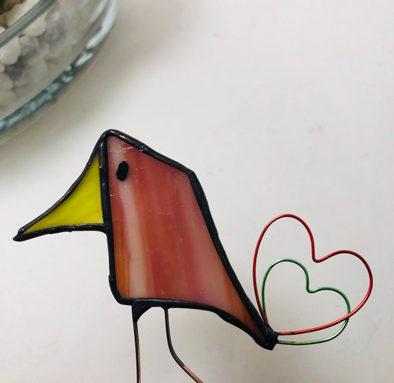 Orange Stained Glass Bird Scrappy Bird Free US Shipping Etsy