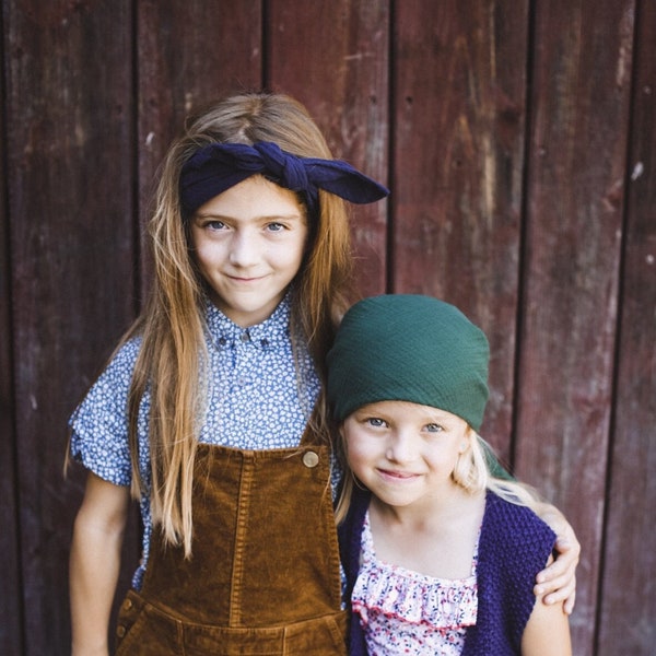 foulard carré en mousseline biologique - couleurs et tailles - bandeau à nœud supérieur multiway foulard, bandana de style pirate pour enfants et adultes