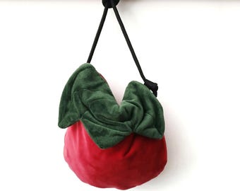Unique tomato bag: kawaii velvet crossbody purse, velour pouch for cosplay fairy