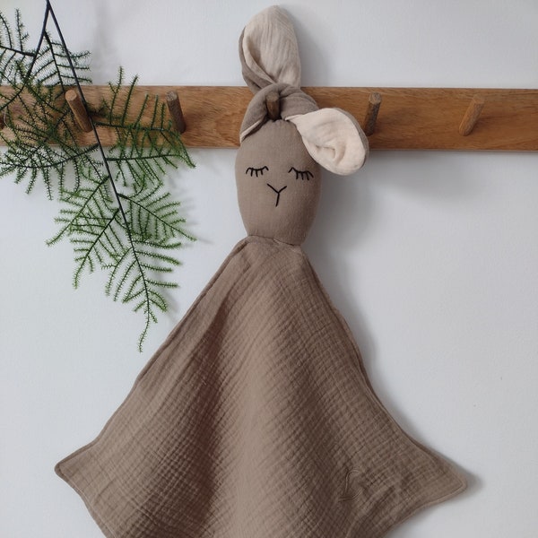 baby bunny lovey with closed eyes, stuffed animal first doll for newborn, little boy comfort security blanket, small girl cuddle cloth toy