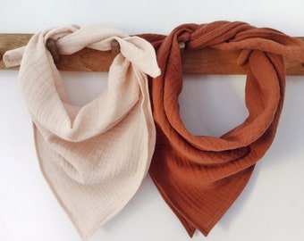 organic cotton bandana, tie on muslin square scarf, multiway knotted headscarf, soft turban hairband
