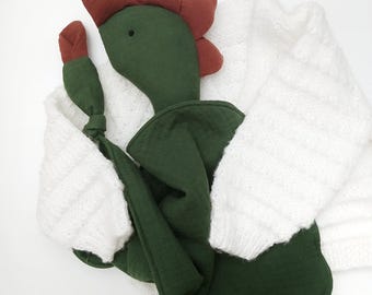 dinosaur baby lovey, dragon soft toy comforter: organic muslin cuddle cloth keepsake