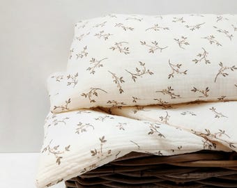 retro linen doll bedding set - twigs print bedlinen for Ikea Duktig doll bed - boho cottage doll house
