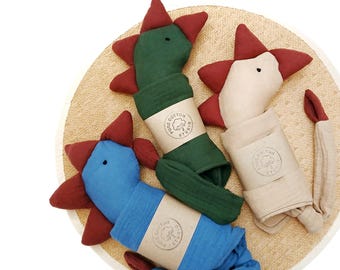 dragon baby lovey, dinosaur soother blanket - organic muslin cuddle cloth comforter