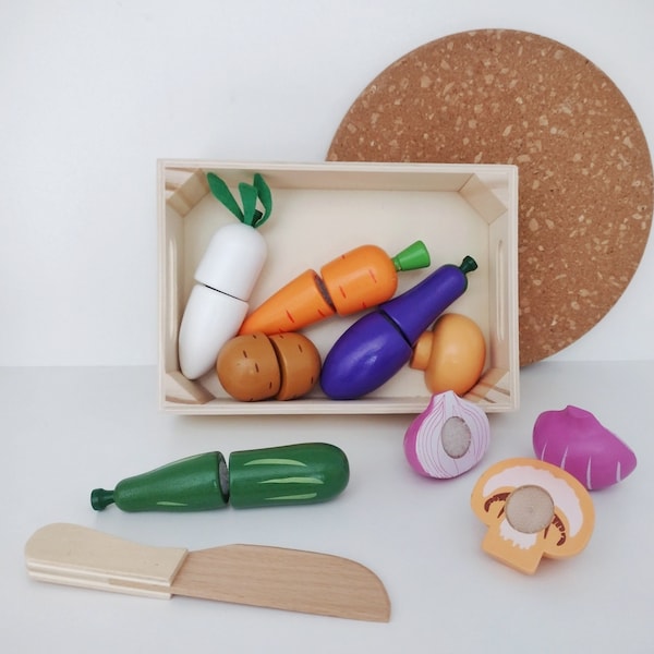 farmers market wooden vegetables, play food toy set, Montessori veggie set, picnic playset, mud kitchen cooking role play, gift for toddler