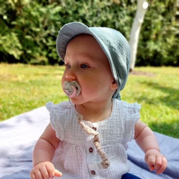 Chapeau de soleil en coton biologique pour enfants, chapeau en mousseline à nœud supérieur réglable, foulard bandana avec visière, foulard en lin à bord doux