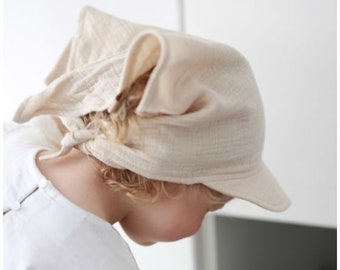 pañuelo para la cabeza para niños con visera, sombrero de algodón para el sol para bebé, gorra de tela de muselina con nudo superior, sombrero de lino de ala suave, pañuelo para la cabeza con pico