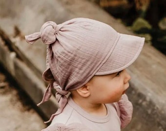 children's muslin sun hat, adjustable summer cap for kids, toddler head scarf with sun visor, bandana kerchief with peak, baby sunbonnet