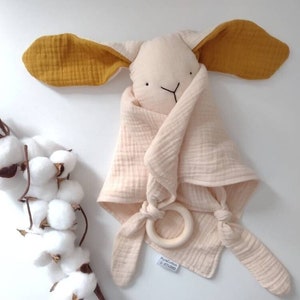 bunny rag doll keepsake for baby, soother security blanket with knots, floppy rabbit appease cuddle cloth, personalised baby shower gift