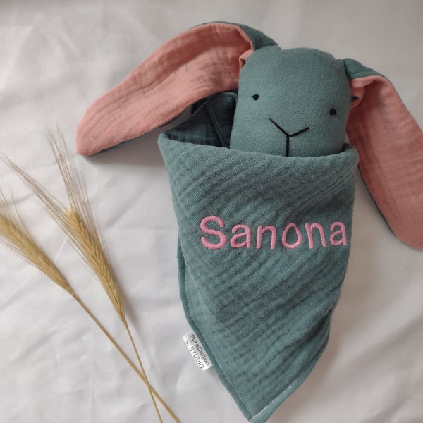 bunny lovey baby blanket with name, newborn keepsake soft toy, infant cuddle cloth bunny comforter, custom made unisex baby shower gift