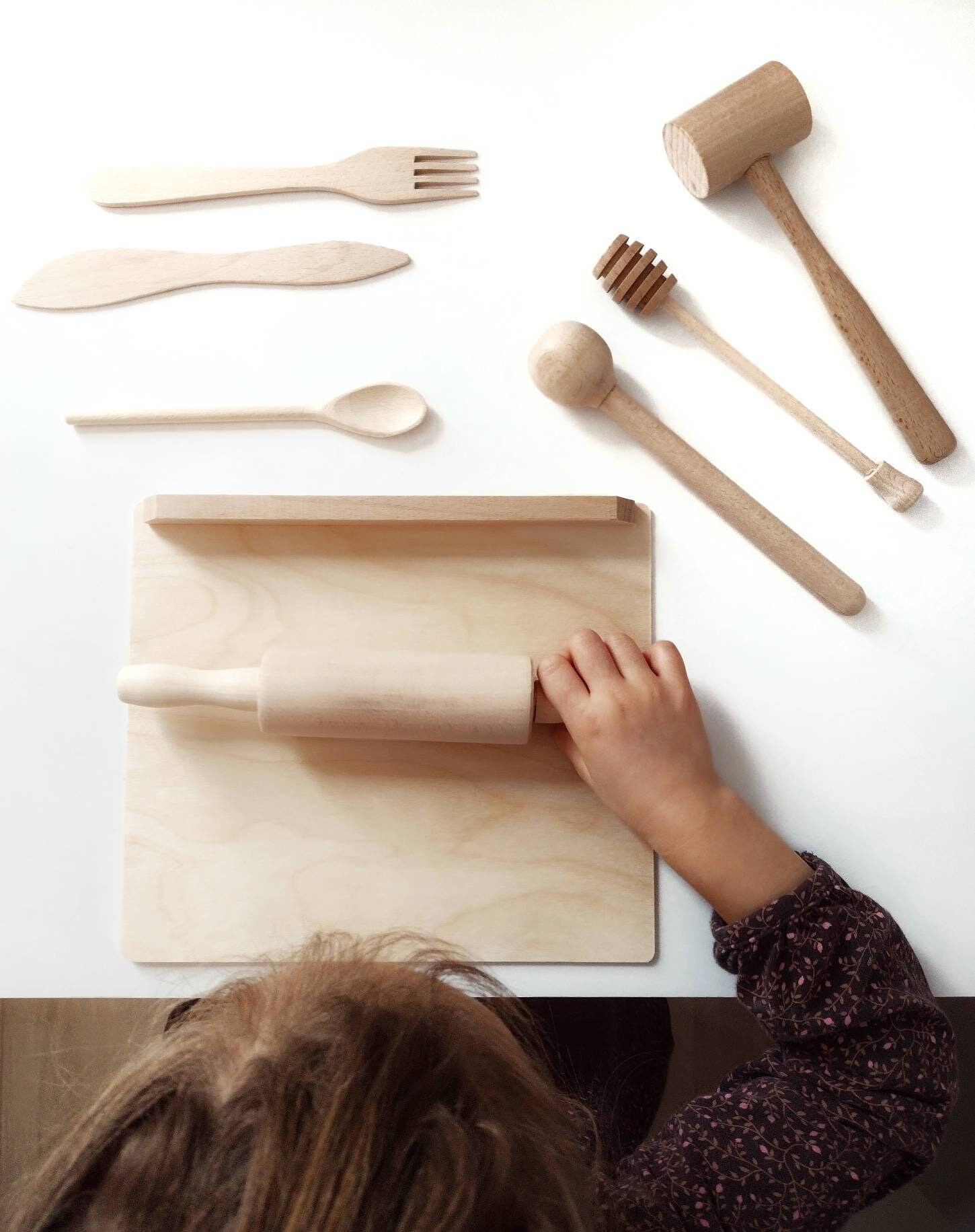 Kids Baking Set for Toy Kitchen, Set of 8 Wooden Utensils, Toddler Cooking  Play Kit, Birthday Gift for Little Chef, Montessori Education 