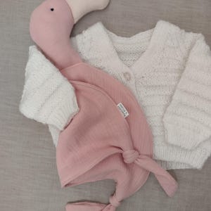 pink flamingo soft toy cuddle cloth made with organic cotton muslin double gauze