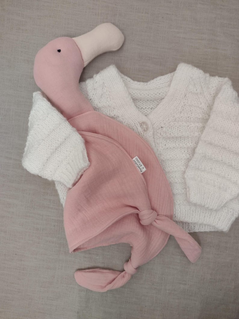 pink flamingo soft toy cuddle cloth made with organic cotton muslin double gauze