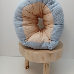 organic mini nursing pillow for on the go, all natural arm slip on cushion for baby feeding, compact travel pillow for breastfeeding support blue + cream