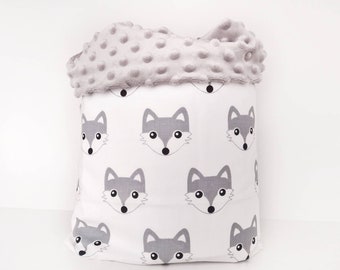 grey fox baby blanket for newborn, woodland nursery room bedding, wolf pack baby shower gift, birthday keepsake gift for toddler, bed spread