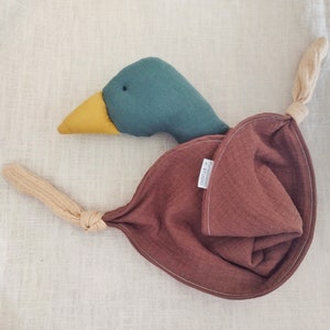 mallard duck comfort baby blanket, wild bird cuddle cloth lovey, gender neutral baby shower heirloom gift, my first pet toy for boy and girl