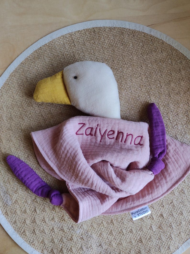 made to order bespoke colourful bird soft toy cuddle cloth made with organic cotton muslin double gauze