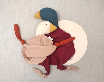 personalized duck baby lovey: organic muslin cuddle cloth mallard comforter with name
